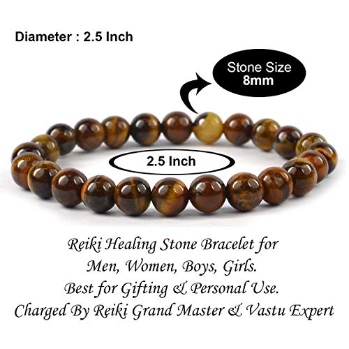 Crystu Natural Tiger Eye Bracelet, 8mm, Golden & Brown, Unisex, Stretchy Wristband - Image 3