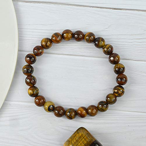 Crystu Natural Tiger Eye Bracelet, 8mm, Golden & Brown, Unisex, Stretchy Wristband - Image 4