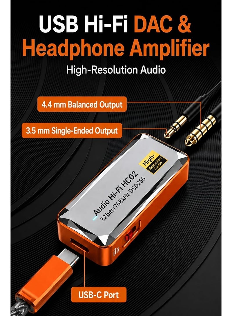 Sarafox USB-C HiFi DAC & Headphone Amplifier (Dongle) featuring the CS43198 chip, 3.5mm and 4.4mm outputs, and support for DSD256 and 32-bit/768kHz resolution; compatible with IEMs, wired headphones, laptops, and desktop computers. - Image 3