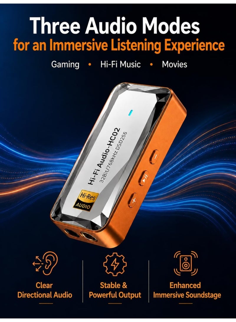 Sarafox USB-C HiFi DAC & Headphone Amplifier (Dongle) featuring the CS43198 chip, 3.5mm and 4.4mm outputs, and support for DSD256 and 32-bit/768kHz resolution; compatible with IEMs, wired headphones, laptops, and desktop computers. - Image 5