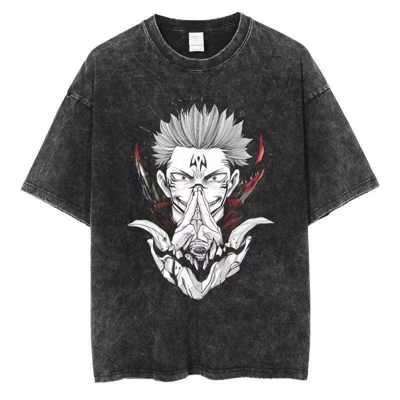 Washed Animation Summer War Five T-Shirt Cotton Retro T Spell Street Hip Hop Enlightenment Leisure - Image 2