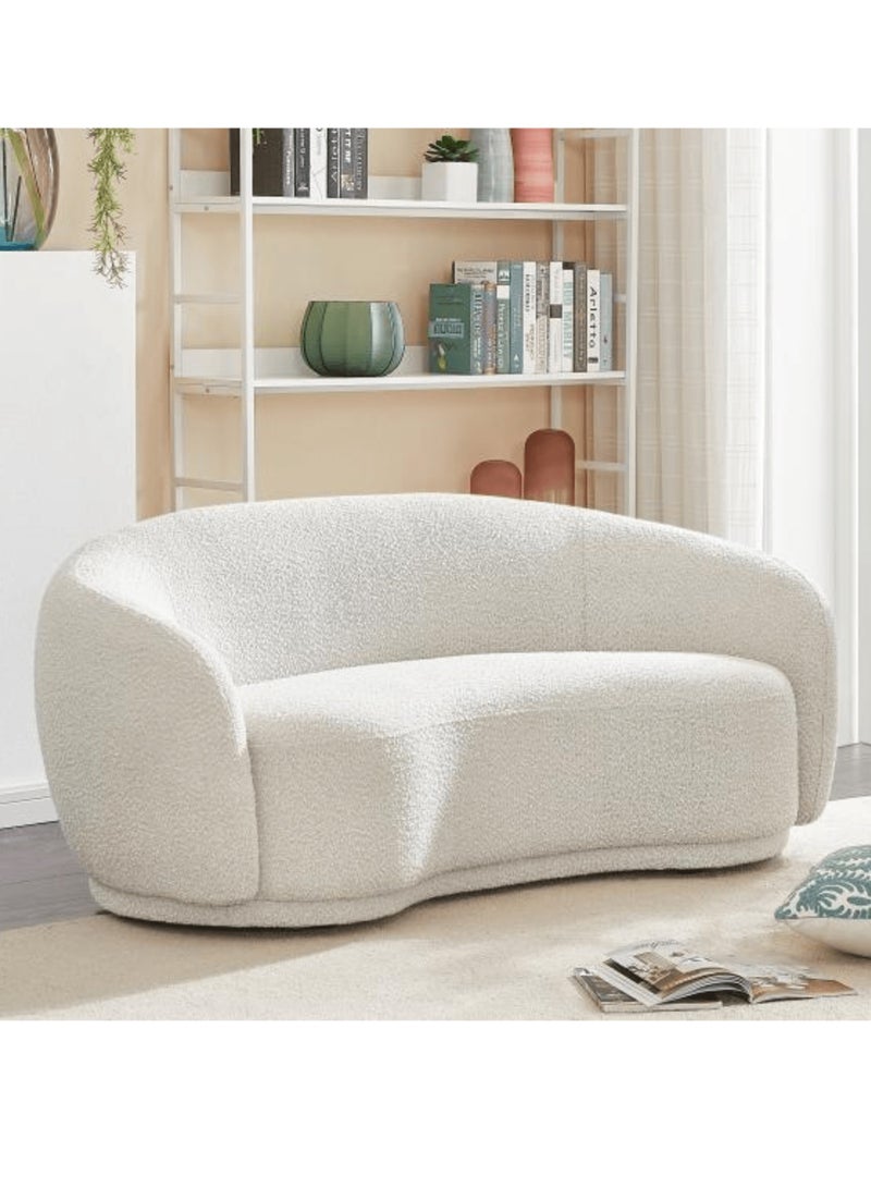 Wooden Twist Snug Rounded Back Rich Modern Boucle 2 Seater Sofa (Creme) - Image 1
