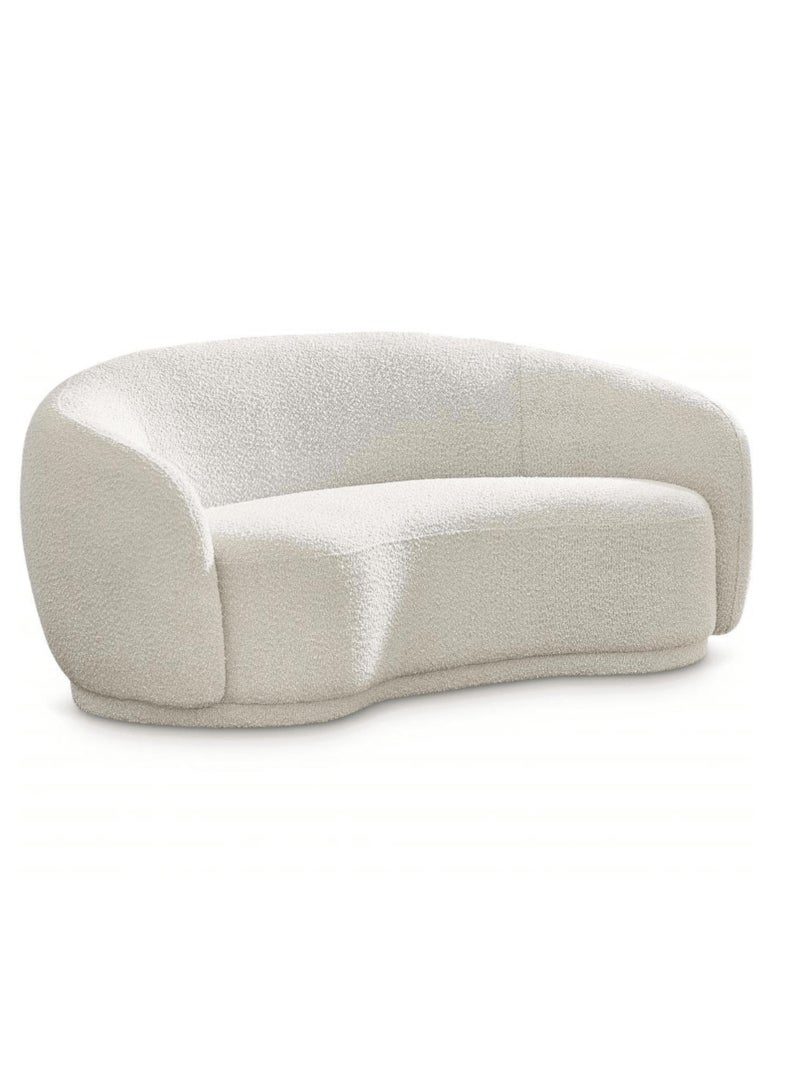 Wooden Twist Snug Rounded Back Rich Modern Boucle 2 Seater Sofa (Creme) - Image 3