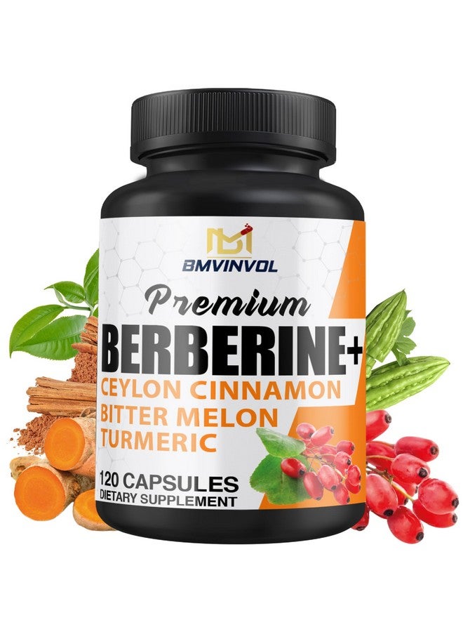 BMVINVOL Berberine HCl Supplement, Ceylon Cinnamon and Turmeric Capsules, Green Tea and Bitter Melon Capsules - 120 Capsules for 2 Month Supply - Image 1