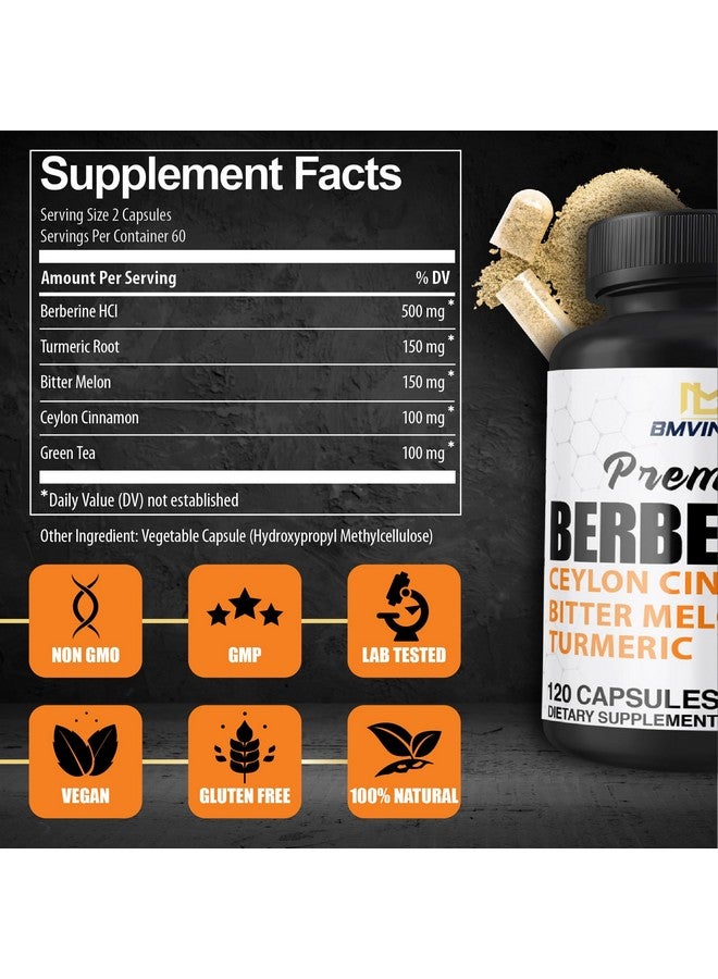 BMVINVOL Berberine HCl Supplement, Ceylon Cinnamon and Turmeric Capsules, Green Tea and Bitter Melon Capsules - 120 Capsules for 2 Month Supply - Image 2