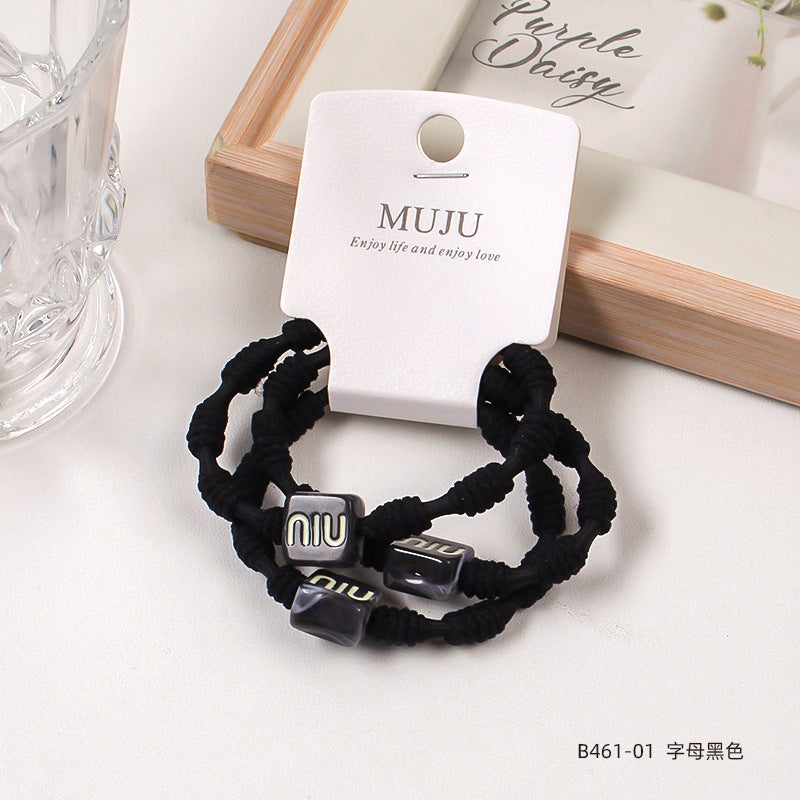 Loquat Sweet Cloud Pattern Cartoon Hair Ties 3-Pack 01#letter black (3 cards)