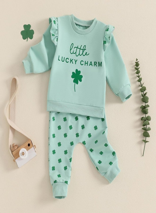 DNOMAID YZARC Toddler Baby Girl St Patricks Day Clothes Clover Long Sleeve Sweatshirt and Long Pants Set Infant Irish Outfit (Green, 12-18 Months) - Image 2