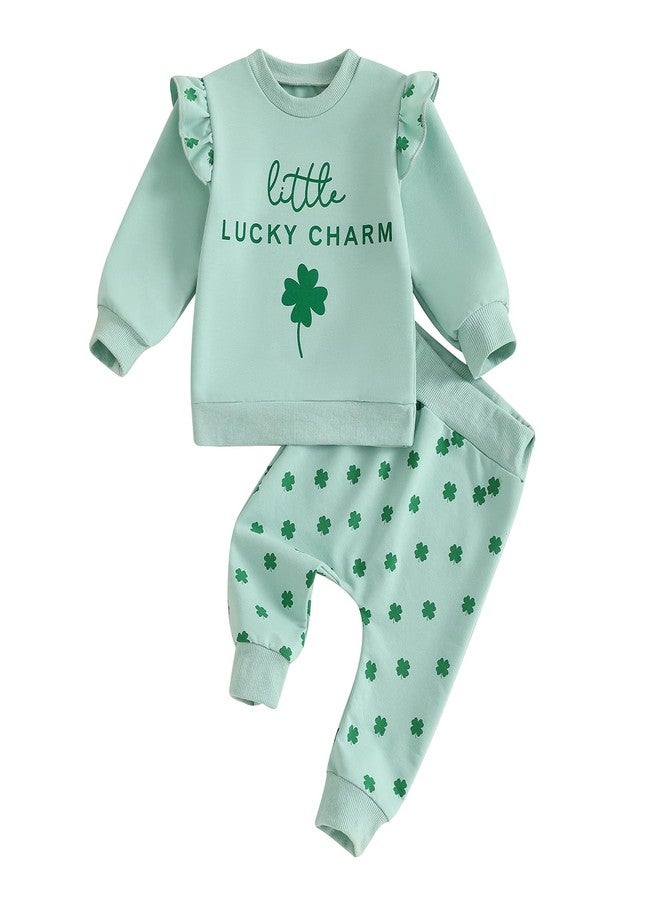 DNOMAID YZARC Toddler Baby Girl St Patricks Day Clothes Clover Long Sleeve Sweatshirt and Long Pants Set Infant Irish Outfit (Green, 12-18 Months) - Image 1