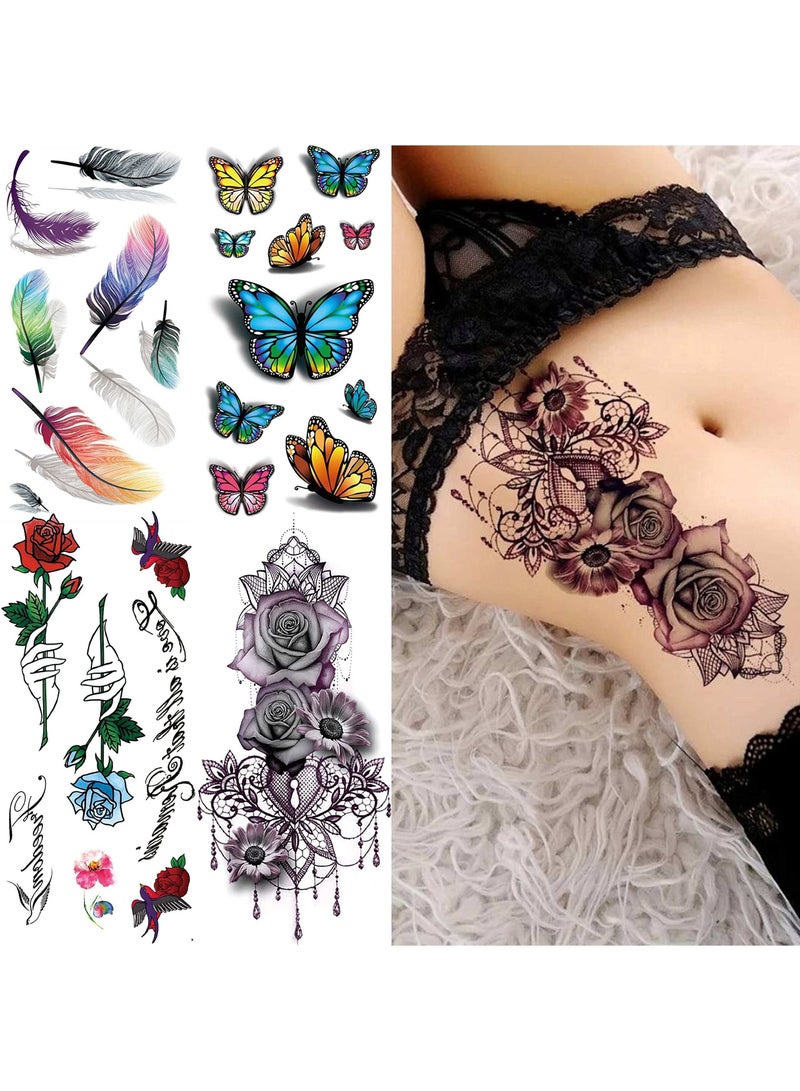 Y&D Rose Flowers Realistic Feather 3D Butterfly Sticker Kit (56 Sheets)  - Image 2