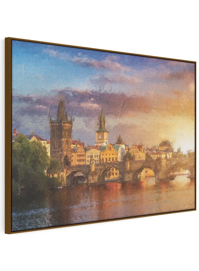 هوم جاليري لوحة فنية جدارية من القماش، منظر طبيعي مع انعكاس جسر تشارلز في النهر، 120×80 - Image 5