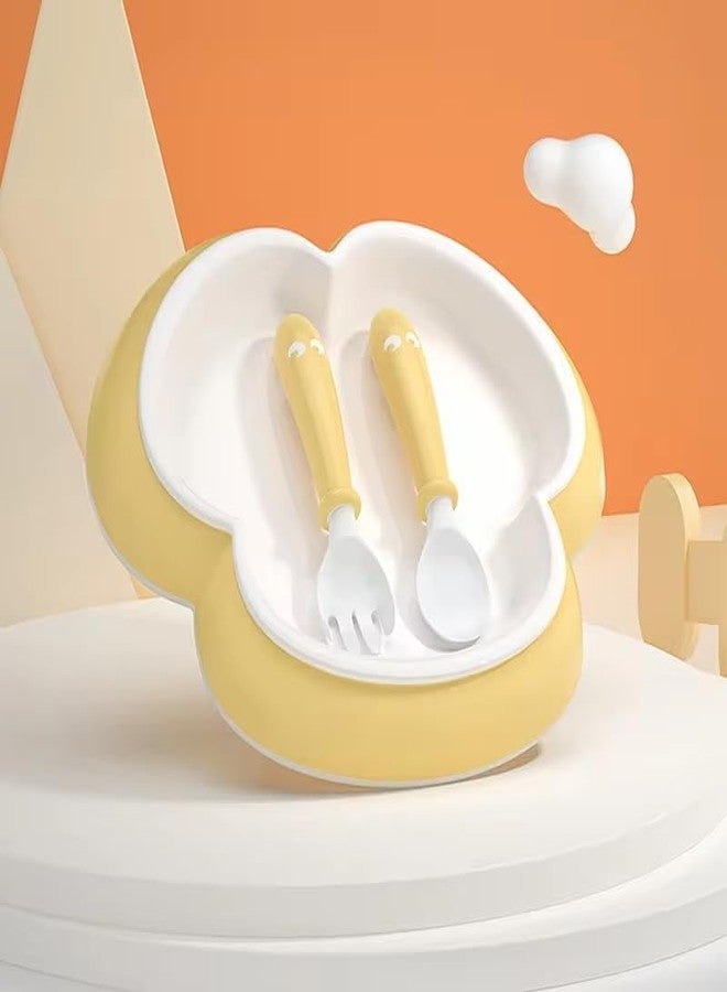 Ess Cubes Enterprise Tableware Baby Feeding Plate with Spoon & Fork Set for BPA Free Elevate Mealtime Essentials 100% Silicon Food Grade PP for Kid and Toddlers Non Toxic Utensil Set (2, Pink and Yellow Pack of 2) - Image 5