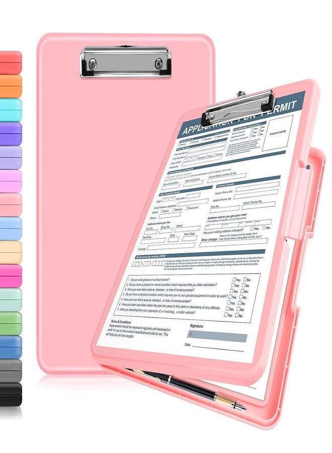 ANZNKU Clipboard with Storage 13.3x9.6 inches, Storage Clipboard Heavy Duty, Plastic Clipboard with Side Opening, Nursing Clipboard Foldable, Letter Size Smooth Writing for Work, Study(Light Pink) - Image 1