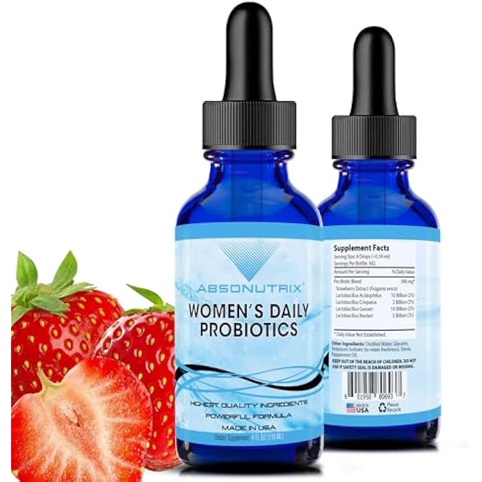 Absonutrix Women’s Daily Probiotics 390 mg, 4 Oz Liquid, 302 Servings, Made in USA, Quick Absorption, Quality Potent Ingredients, Non-GMO, GMP Certified Facility, Cruelty-Free Products - Image 1