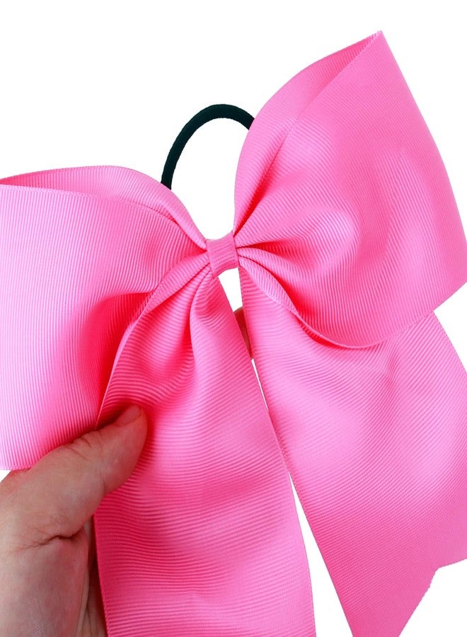 chiduerm 40 Pcs Valentines Large Cheer Hair Bows Grosgrain Ribbon Elastic Bands Handmade Ponytail Holder For Cheerleading Girls School College Sports (Large Pink) - Image 3