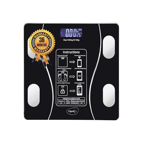 Pigeon Ivory Smart BMI Weighing Machine for Body Weight with 18 Body Parameters Sync with Mobile App, Body fat Analyzer Machine, Weighing Scale with LCD Display, 36 Months Warranty, Black, 180 Kg - Image 1