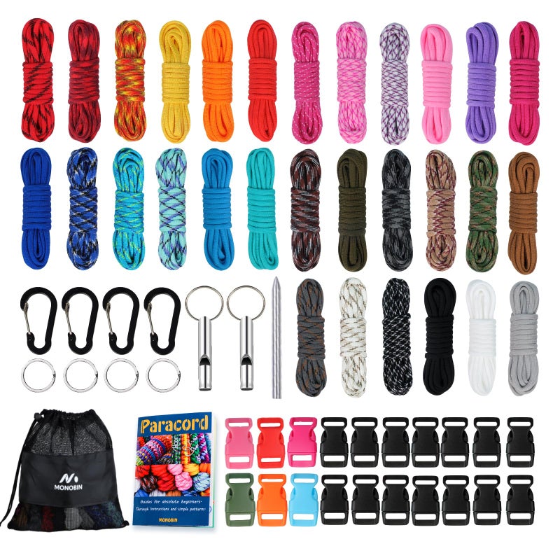 MONOBIN Paracord Combo Kits - 550 Type III Parachute Cord - Bracelet Crafting Kits, Survival Rope Making lanyards,Dog Collar,Bracelet - Image 1