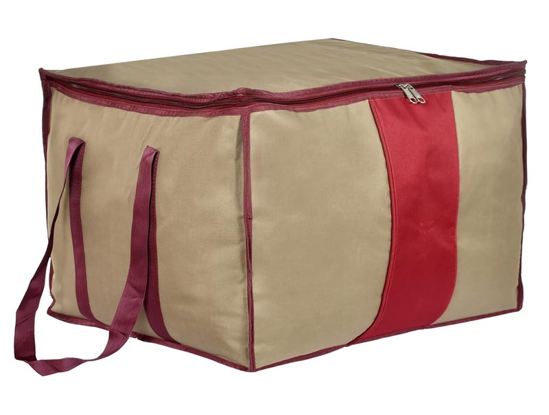 Kuber Industries Large Size Water Resistant Storage Bag Folding Organizer Bag Under Bed Storage College Carrying Bag for Bedding Comforters Blanket Clothes Grey Maroon Pack of 1 - Image 1