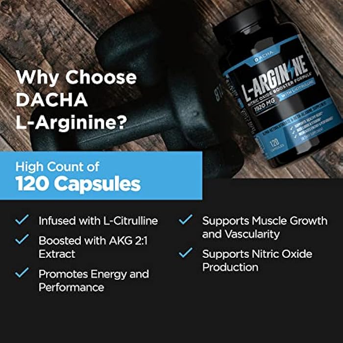 DACHA Premium L Arginine Pills 1920 MG - 120 VCAPS AAKG Nitric Oxide Precursor, L-Citrulline HCL, Beta Alanine, Essential Amino Acids for Energy, Muscle Growth, Heart Health, Vascularity & Stamina - Image 3