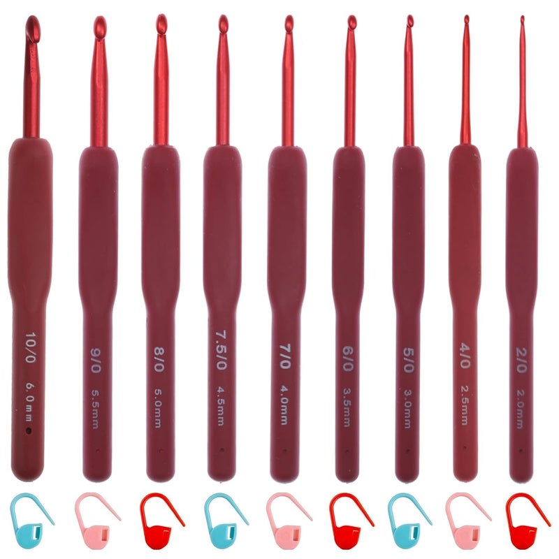 Dodhar Crochet Hooks Set, 9 Pcs Full Size, Ergonomic Soft Grip Rubber Handles, Crochet Kits for Beginners Adults, Sister Gift, Arthritic Hands,9 Stitch Markers Large Crochet Needle with Blue Case - Image 1