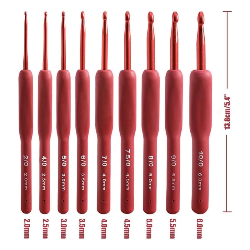 Dodhar Crochet Hooks Set, 9 Pcs Full Size, Ergonomic Soft Grip Rubber Handles, Crochet Kits for Beginners Adults, Sister Gift, Arthritic Hands,9 Stitch Markers Large Crochet Needle with Blue Case - Image 2