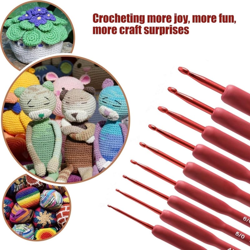Dodhar Crochet Hooks Set, 9 Pcs Full Size, Ergonomic Soft Grip Rubber Handles, Crochet Kits for Beginners Adults, Sister Gift, Arthritic Hands,9 Stitch Markers Large Crochet Needle with Blue Case - Image 4