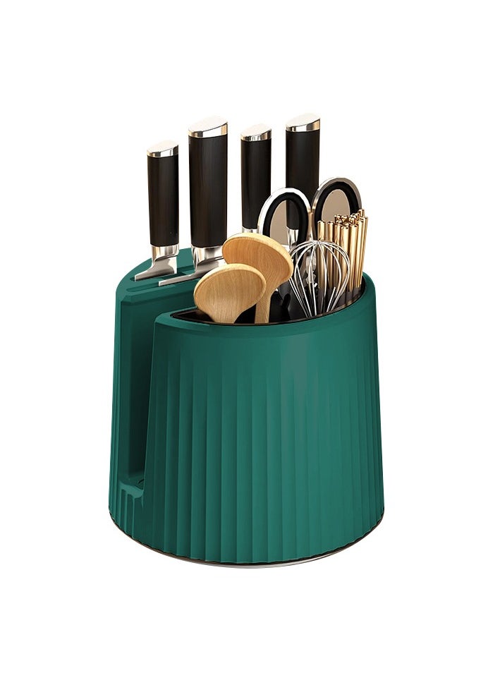 Raxoom - Multi-Function Utensil Holder Knife Block Flatware Drainer Storage Box Spoon Fork Rack Bucket Basket Kitchen Storage Box Chopstick Holder. (Green) - Image 1