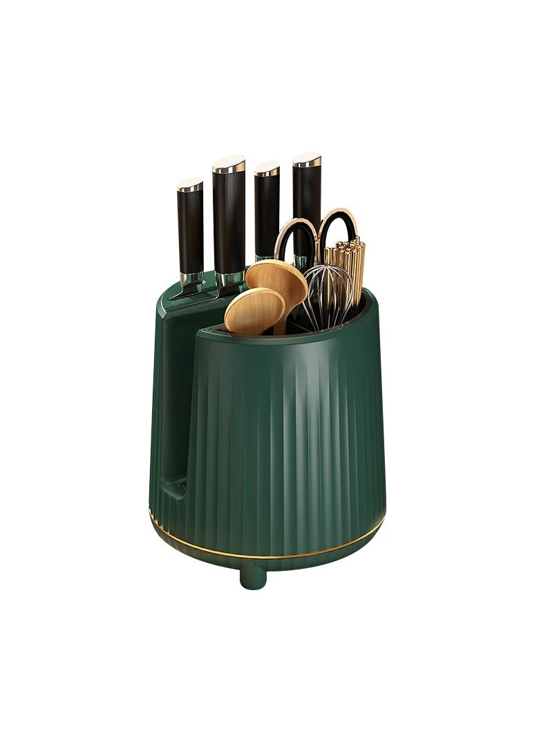 Raxoom - Multi-Function Utensil Holder Knife Block Flatware Drainer Storage Box Spoon Fork Rack Bucket Basket Kitchen Storage Box Chopstick Holder. (Green) - Image 1