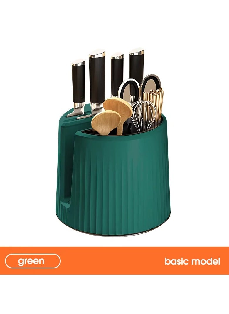 Raxoom - Multi-Function Utensil Holder Knife Block Flatware Drainer Storage Box Spoon Fork Rack Bucket Basket Kitchen Storage Box Chopstick Holder. (Green) - Image 1