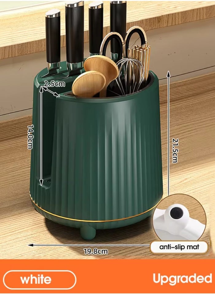 Raxoom - Multi-Function Utensil Holder Knife Block Flatware Drainer Storage Box Spoon Fork Rack Bucket Basket Kitchen Storage Box Chopstick Holder. (Green) - Image 1