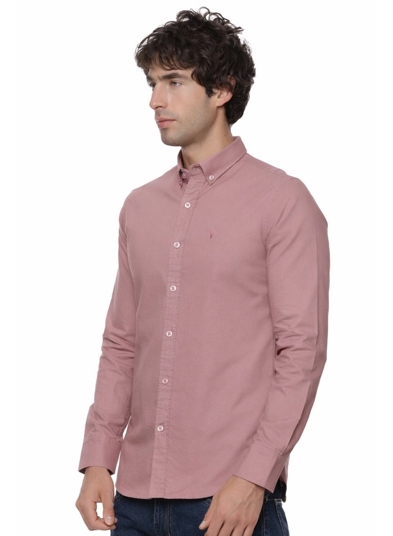 Men's Button Down Shirt | Casual Slim Fit Shirt | Long Sleeve Oxford Shirts For Men | Smart Fit Cuff-Onion Pink image 2