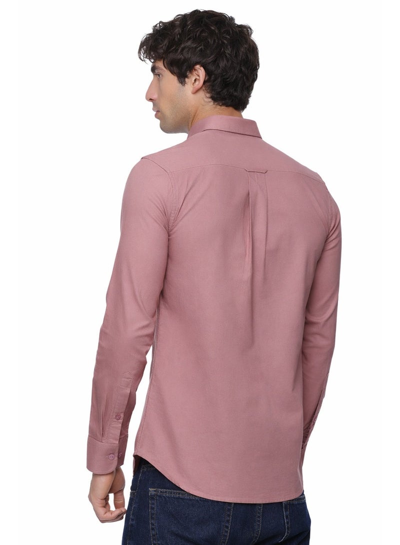 Men's Button Down Shirt | Casual Slim Fit Shirt | Long Sleeve Oxford Shirts For Men | Smart Fit Cuff-Onion Pink image 3