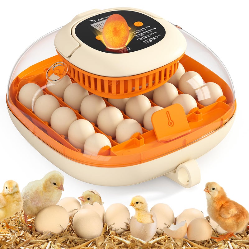 Chickcozy 25 Egg Incubator, Automatic Egg Turner with Thermometer Seat and Humidity Control, Egg Candler, 360Â° View with Clear Window, Incubators for Hatching Chicks (Sunlit Orange) - Image 1