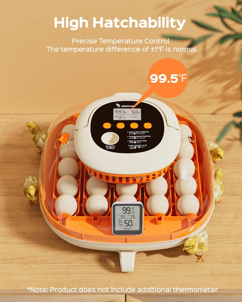 Chickcozy 25 Egg Incubator, Automatic Egg Turner with Thermometer Seat and Humidity Control, Egg Candler, 360Â° View with Clear Window, Incubators for Hatching Chicks (Sunlit Orange) - Image 2