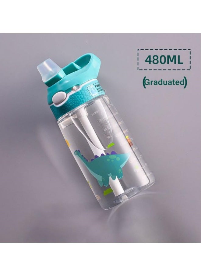 GGEROU - Kids Water Bottle with Straw Lid Reusable Durable Plastic Spout Cover and Built-in Carrying Loop, Big Bite Valve,  Green 480ml - Image 1