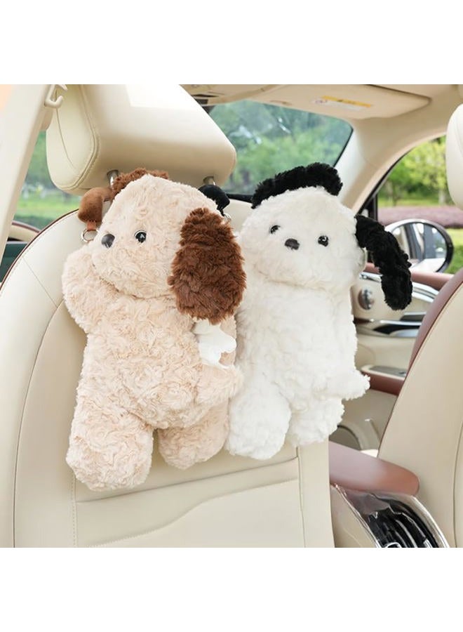 WASTROYAL Plush Puppy Car Tissue Box Holder – Cute Crawling Dog Design, Hanging or Dashboard Use, Soft Toy-Style Organizer for Vehicle Interior (Khaki Dog) - Image 2