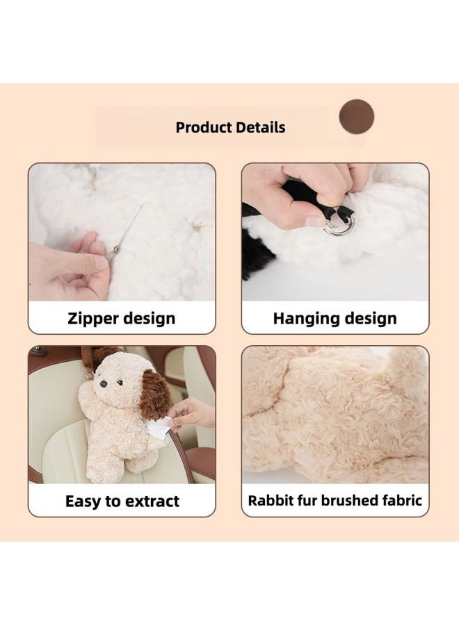 WASTROYAL Plush Puppy Car Tissue Box Holder – Cute Crawling Dog Design, Hanging or Dashboard Use, Soft Toy-Style Organizer for Vehicle Interior (Khaki Dog) - Image 4