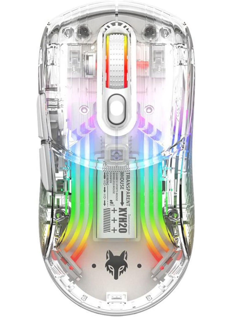 GT-Wheel Bluetooth Wireless Mouse Transparent RGB Mechanical Dual Mode Rechargeable USB Computer Gaming Mouse  - Image 1