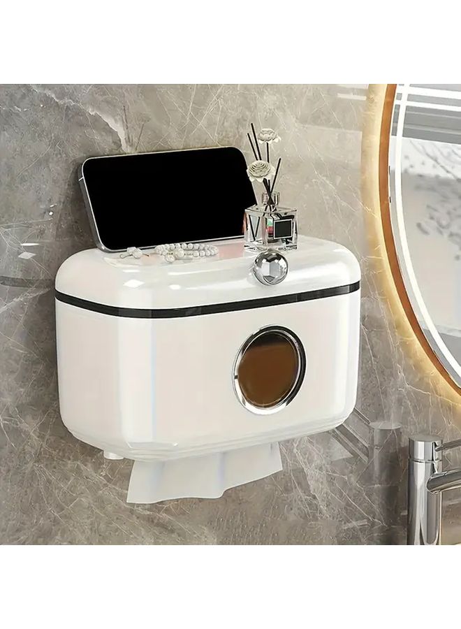 Cream Yellow Wall Mounted Waterproof Toilet Paper Holder With Storage Shelf Large Capacity Bathroom Organizer - Image 2