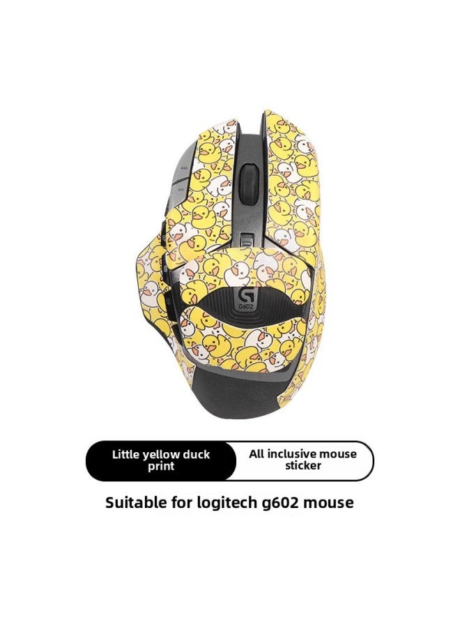 Suitable For Logitech G602 Mouse Anti-slip Sticker Sweat-proof Wireless Edition Sweat-absorbent Sticker G602 Printing Set Full-package Protective Film-Color:[Full Package] Small Yellow Duck Printing 1 [send Clean Cotton]] - Image 1