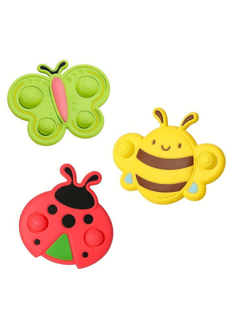 DURKU 3 Pcs Suction Spinning Toys, Montessori Developmental Toys for Hand-Eye Coordination, Bee Ladybug Butterfly Spinners, Suction Cup Spinner Toys for Toddlers 0-3 Years - Image 1