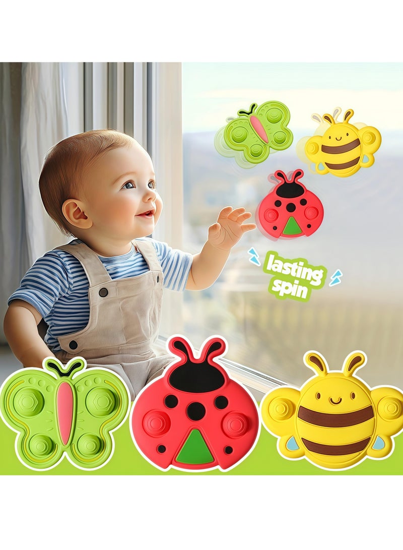 DURKU 3 Pcs Suction Spinning Toys, Montessori Developmental Toys for Hand-Eye Coordination, Bee Ladybug Butterfly Spinners, Suction Cup Spinner Toys for Toddlers 0-3 Years - Image 3