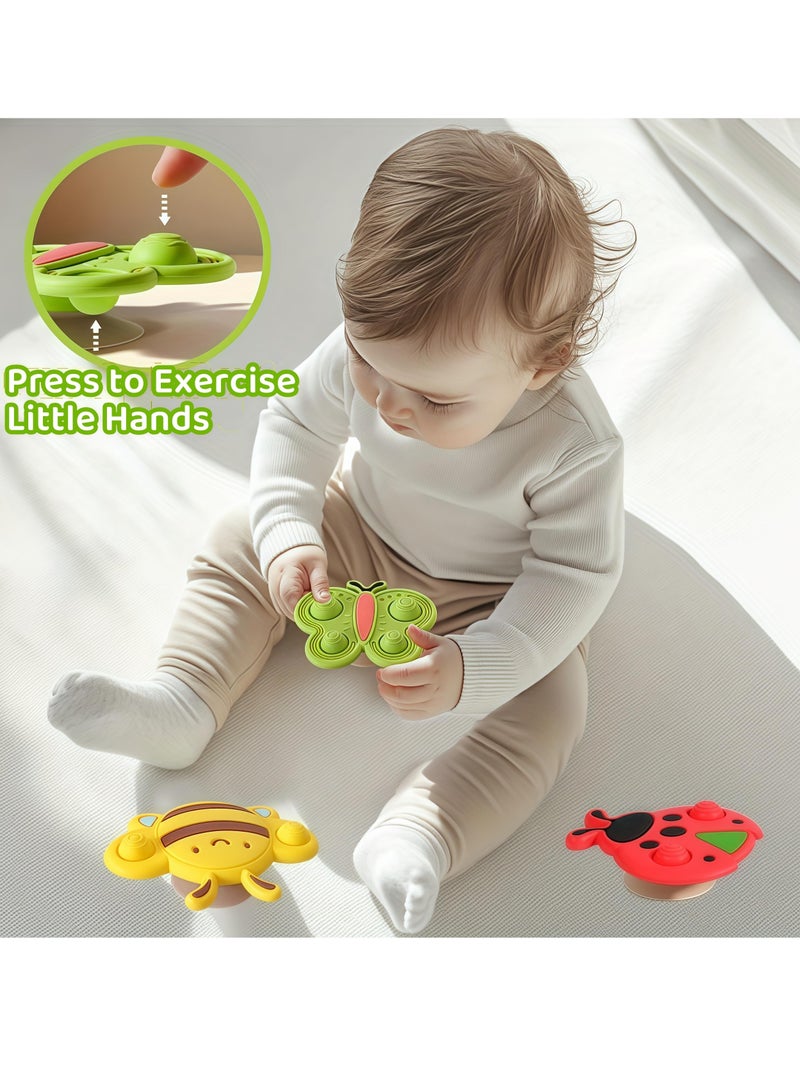 DURKU 3 Pcs Suction Spinning Toys, Montessori Developmental Toys for Hand-Eye Coordination, Bee Ladybug Butterfly Spinners, Suction Cup Spinner Toys for Toddlers 0-3 Years - Image 4