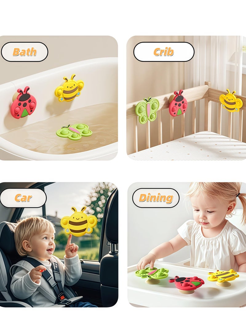 DURKU 3 Pcs Suction Spinning Toys, Montessori Developmental Toys for Hand-Eye Coordination, Bee Ladybug Butterfly Spinners, Suction Cup Spinner Toys for Toddlers 0-3 Years - Image 5
