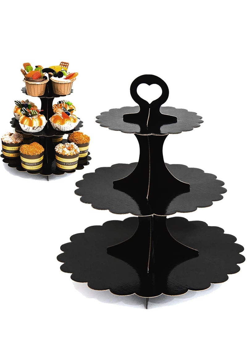 Excefore 2 Pack 3-Tier Cupcake Stand, DIY Cupcake Stand Tower, Suitable for Dessert Table Displays, Birthday Theme (Black) - Image 1