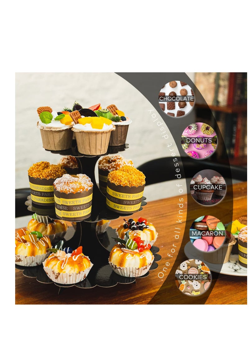 Excefore 2 Pack 3-Tier Cupcake Stand, DIY Cupcake Stand Tower, Suitable for Dessert Table Displays, Birthday Theme (Black) - Image 3