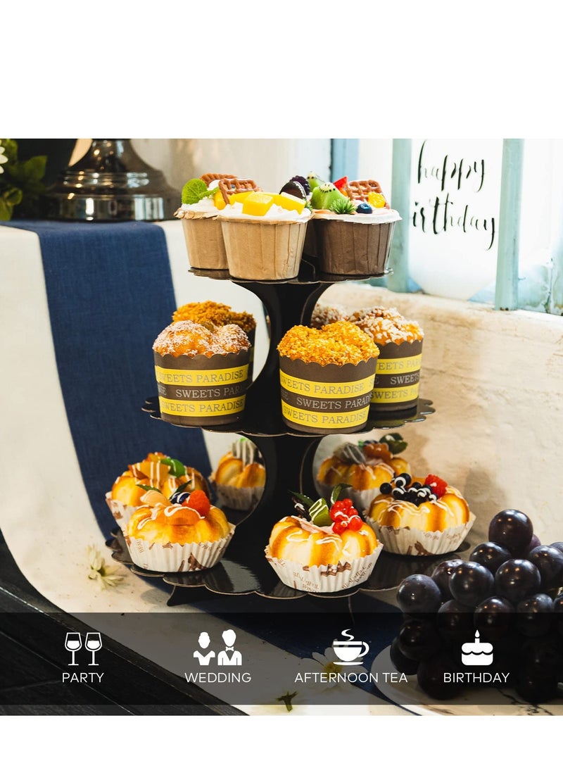 Excefore 2 Pack 3-Tier Cupcake Stand, DIY Cupcake Stand Tower, Suitable for Dessert Table Displays, Birthday Theme (Black) - Image 5