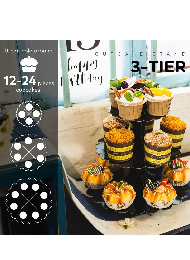 Excefore 2 Pack 3-Tier Cupcake Stand, DIY Cupcake Stand Tower, Suitable for Dessert Table Displays, Birthday Theme (Black) - Image 4