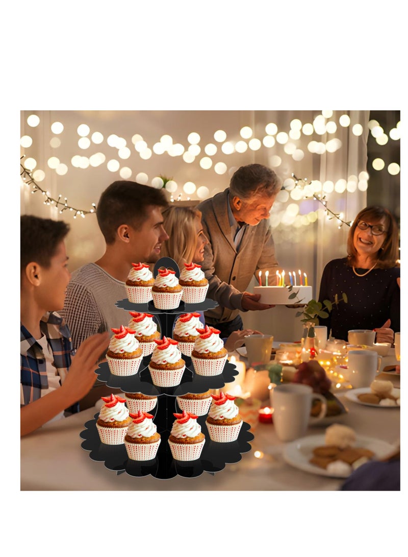 Excefore 2 Pack 3-Tier Cupcake Stand, DIY Cupcake Stand Tower, Suitable for Dessert Table Displays, Birthday Theme (Black) - Image 2