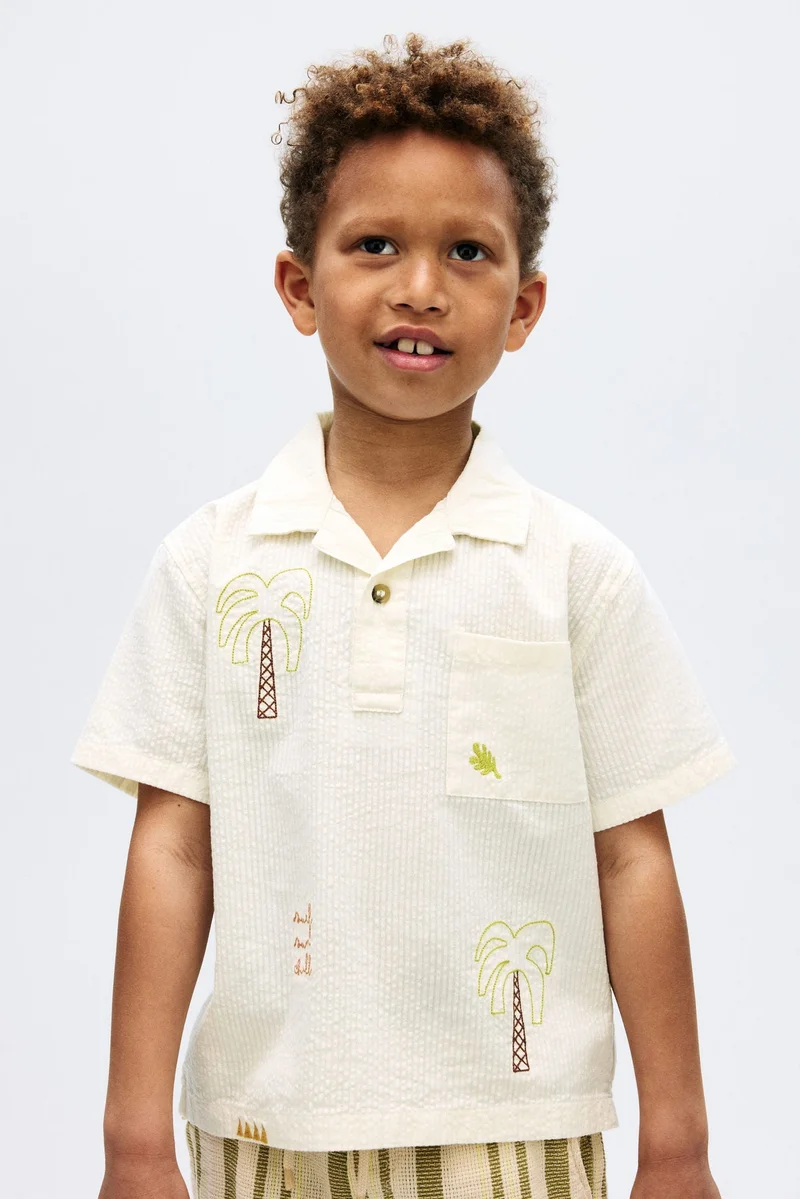 اتش اند ام Cotton seersucker polo shirt