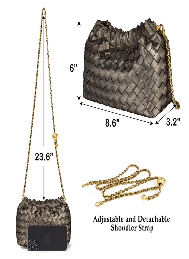 Joryin Woven Women's Crossbody Bag & Evening Purse, Trendy Dumpling Clutch & Hobo Cloud Shoulder Bag Trendy Dumpling Clutch, Woven Leather-metallic Taupe - Image 5